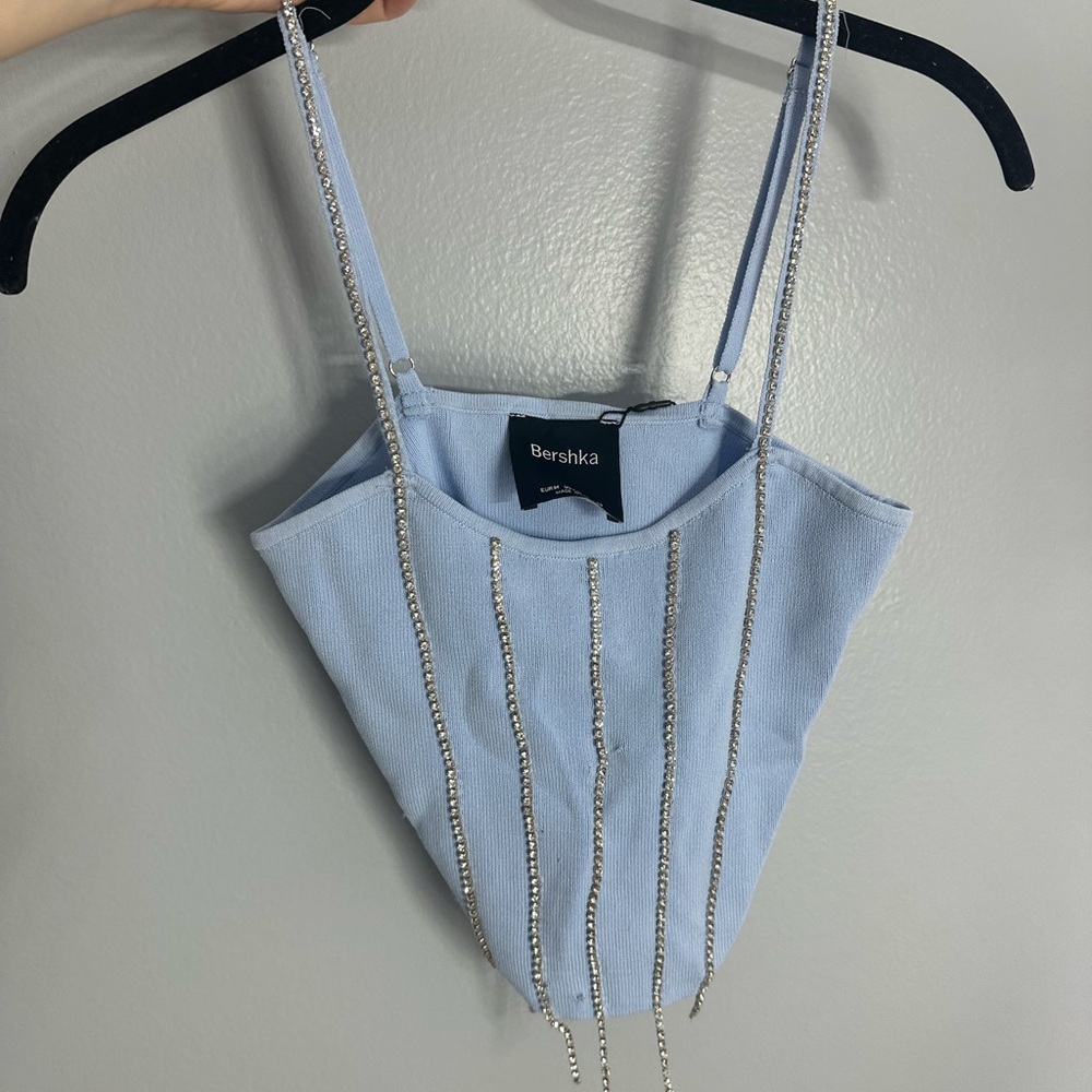 Bershka cropped baby blue bedazzled top